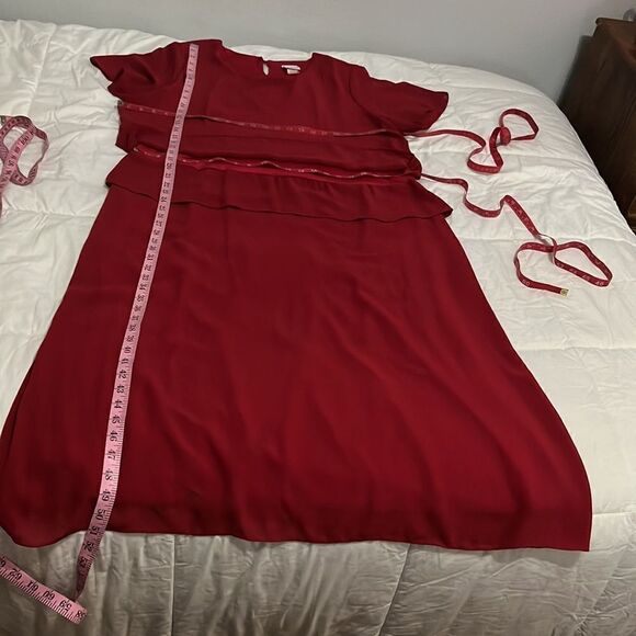 BFA Classics Dress Red Maxi Short Sleeve Slimming Lined Keyhole Button Neck - Picture 9 of 9